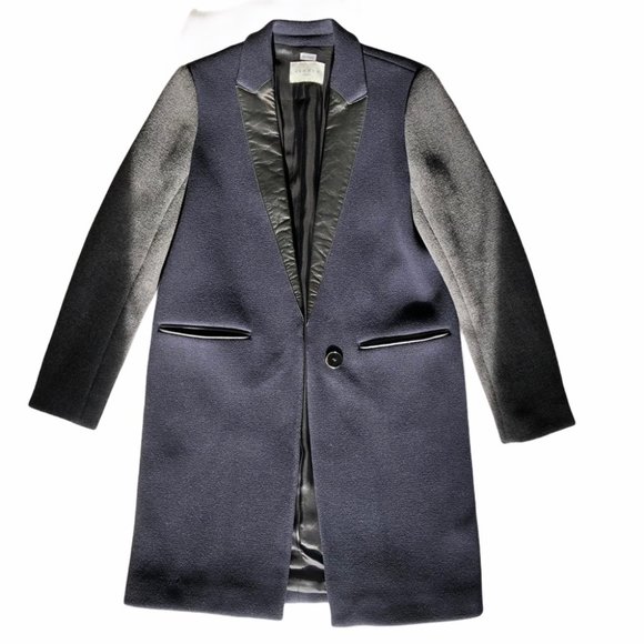 Sandro Paris Navy Colorblock Tailored Wool Coat 36 - Picture 3 of 15